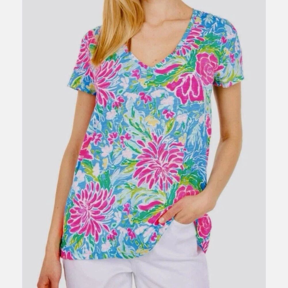 Lilly Pulitzer Bunny Business Easter Shirt V-Neck Top Women's Size XS